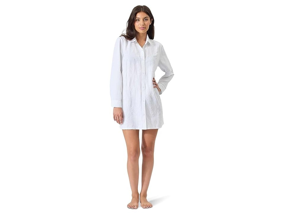 Tommy Bahama Stamped Lucia Palm Boyfriend Shirt White LG