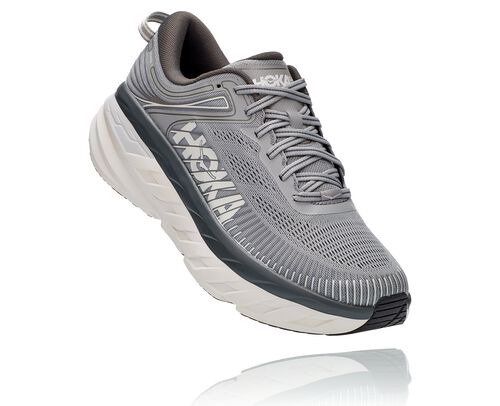 HOKA Men's Bondi 7 Running Shoes, Grey/White, 12 Extra Wide