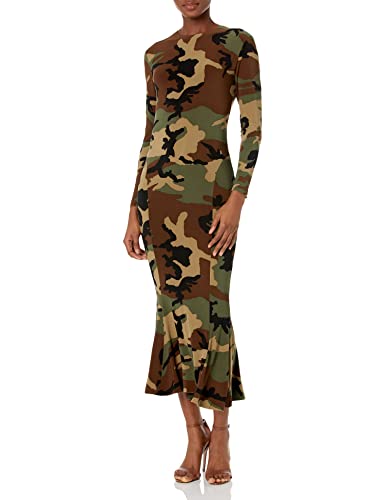 Norma Kamali Womens' Long Sleeve Crew Fishtail Dress to Midcalf