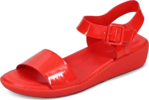 Hush Puppies Women's Brite Jells Quarter Strap Wedge Sandal, Fiesta Red, 9