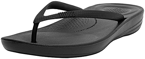 FitFlop Women's IQUSHION FLIP Flop - Solid Sandal, All Black, 7 M US