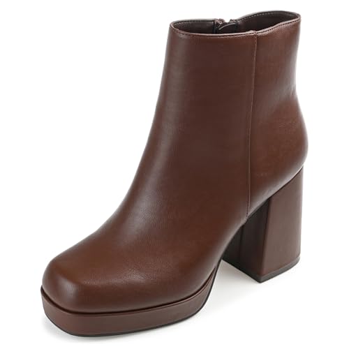 Journee Womens Mollie Square Toe Platform Ankle Booties Brown