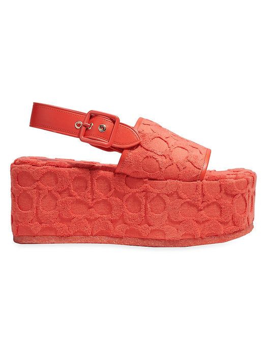 Coach Women's Noelle Platform Signature Sandals, Red Orange Signature Terry, 9.5