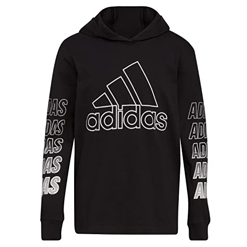 adidas Boys' Long Sleeve Cotton BoS Logo Hooded T-Shirt, Black, 5