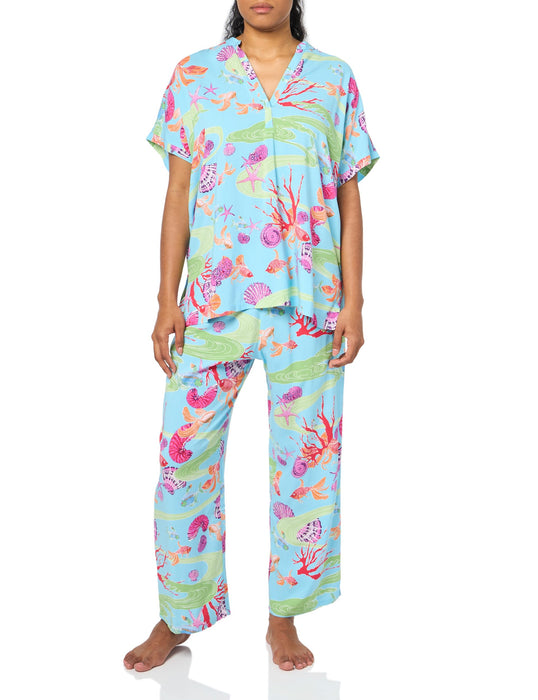 Natori Coral Reef Pullover PJ Set Blue Multi L (Womens 14-16)