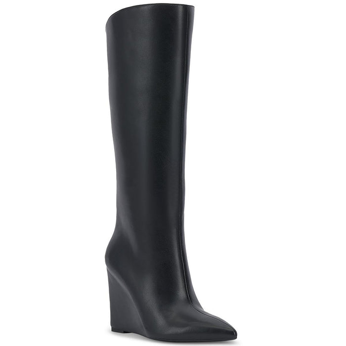 INC Womens Appile Faux leather Pointed toe Knee-High Boots Black 5 Medium (B,M)