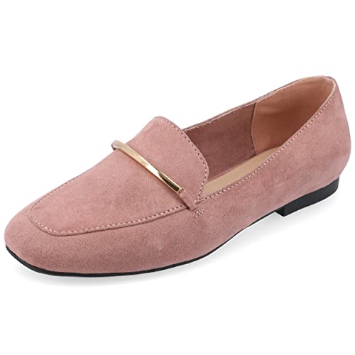 Journee Womens' Loafer Flat Notched Topline Square Toe Slip-On Block Heels