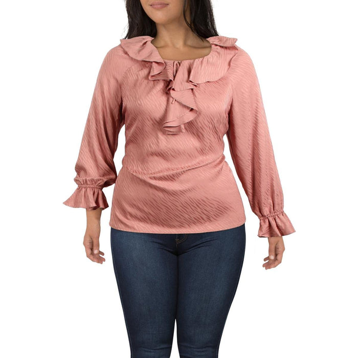 Anne Klein Tonal Wave Jacquard Ruffle Tulla Blouse Ansie MD (Womens 8-10)