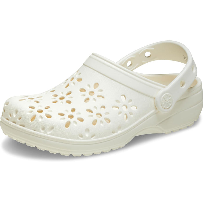 Crocs Classic Clogs with Floral Cut Out Design Chalk Men's 5, Women's 7 Medium
