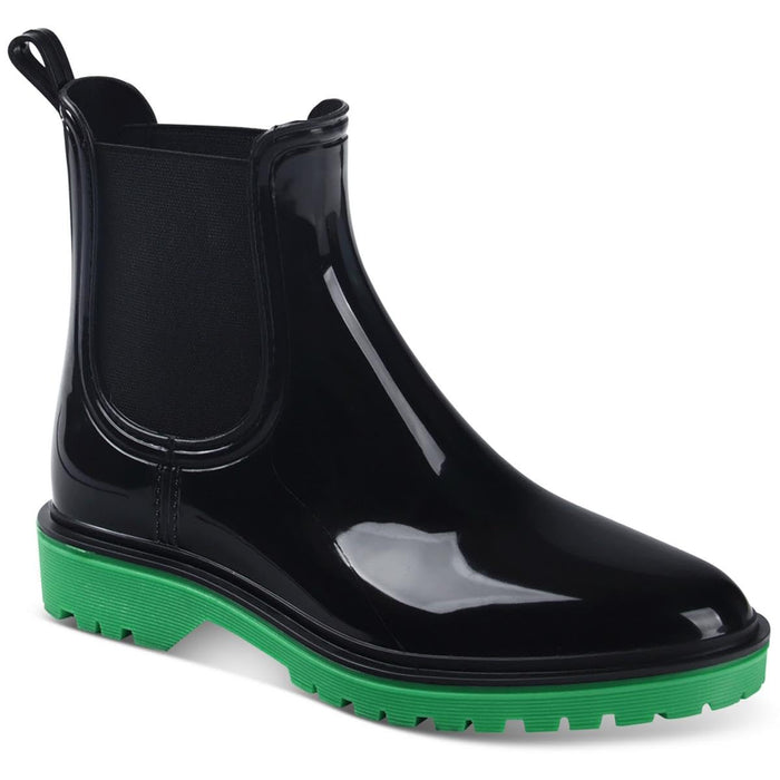 INC Womens' Rylien Lug Sole Patent Pull On Rain Boots, Black/Green, 5