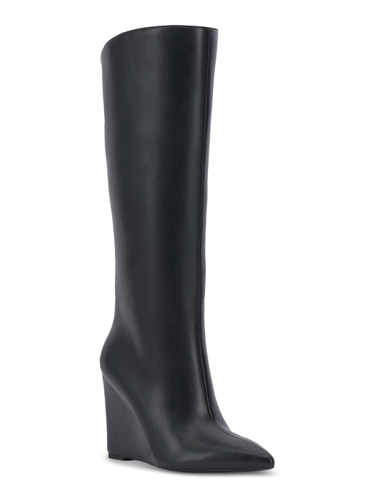 INC Womens Appile Faux leather Pointed toe Knee-High Boots Black 5 Medium (B,M)