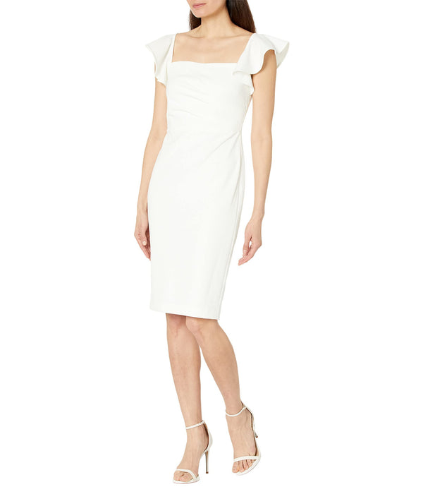 Calvin Klein Flutter Sleeve Square Neck Sheath Cream 12