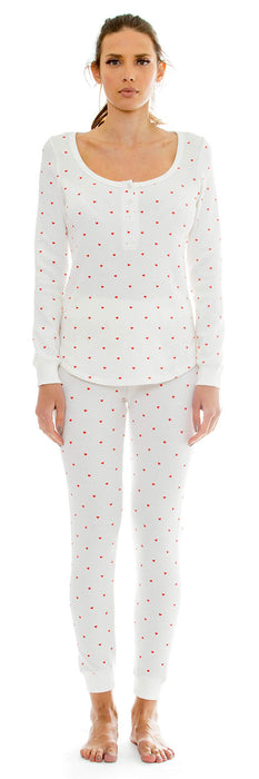 Plush Womens Thermal Heart Pajama + Scrunchie Set White/Red XS One Size