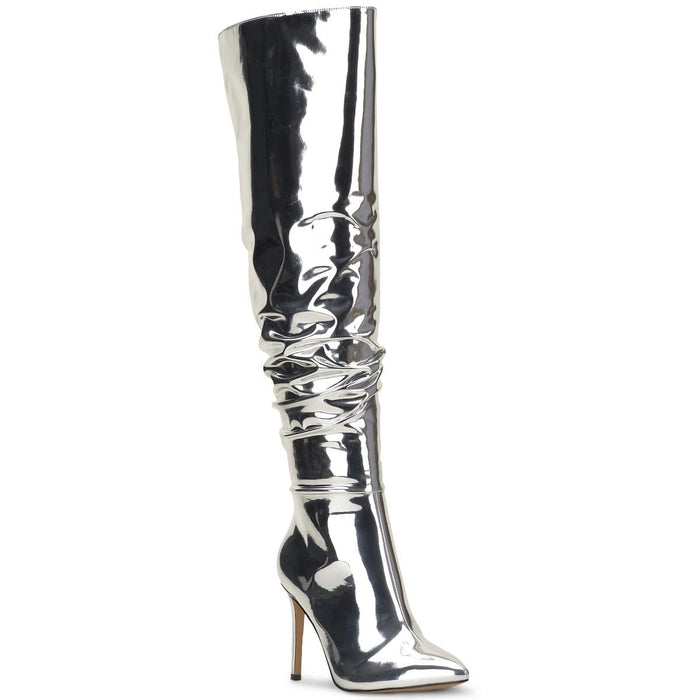 INC Womens Iyonna Patent Slouchy Over-The-Knee Boots Silver 5 Medium (B,M)