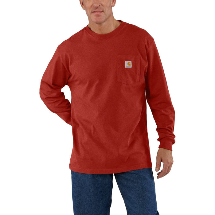 Carhartt Men's Loose Fit Heavyweight Long-Sleeve Pocket T-Shirt, Chili Pepper Heather, REG-M