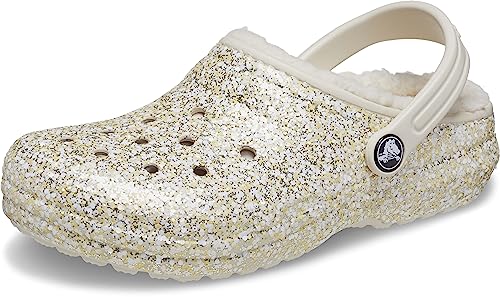 Crocs Kids Classic Lined Glitter Clogs, Stucco, 4 Toddler