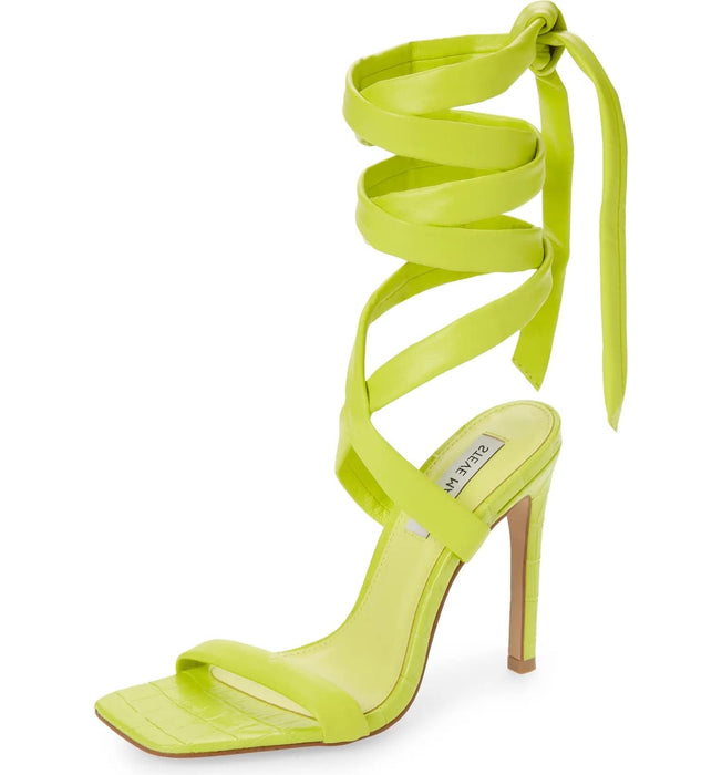 Steve Madden Utilize Yellow Ankle Wrap Around Lace Up Stiletto Dress Sandals (Yellow U, 6)