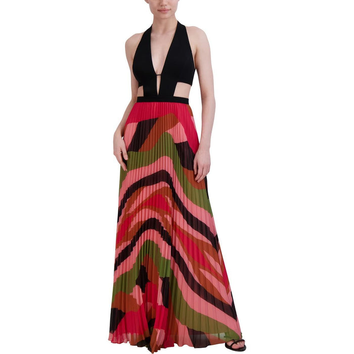 BCBG Pleated Halter Gown Black Combo 8