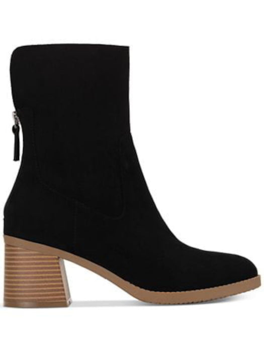 Sun + Stone Womens' Black Stretch Cushioned Lyraa Block Heel Zip Up Booties, Black, 9.5