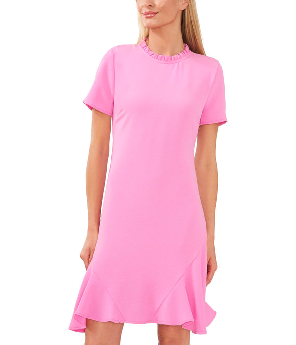 CeCe Ruffle Neck Godet Dress Bright Peony 4