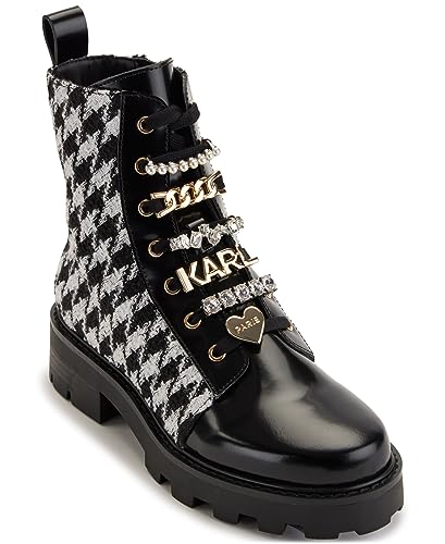 Karl Lagerfeld Paris Women's Everyday Cold Weather Mela-Combat Boot, Black/White, 5