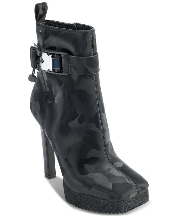 DKNY Women's Zana Platform Boots, Black Shiny Camo, 7.5