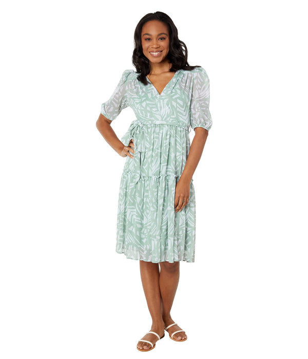 Calvin Klein Short Dress with Waist Tie Jadeite/White 14