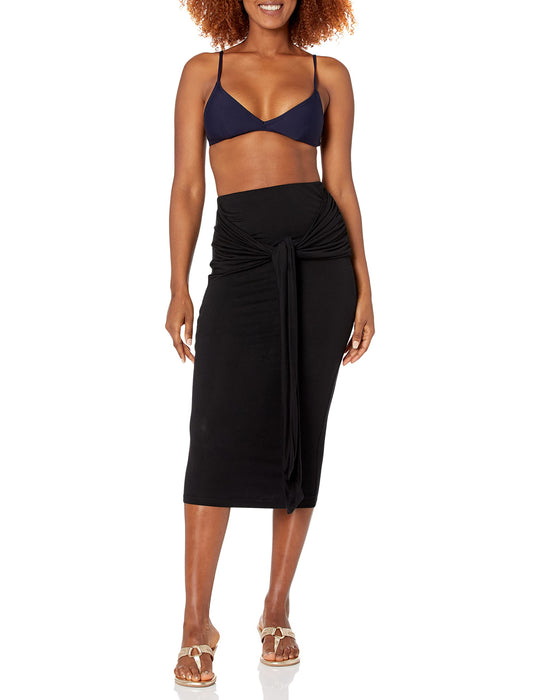 La Blanca Draped Darling Adjustable Tie Front Wrap Skirt Black MD