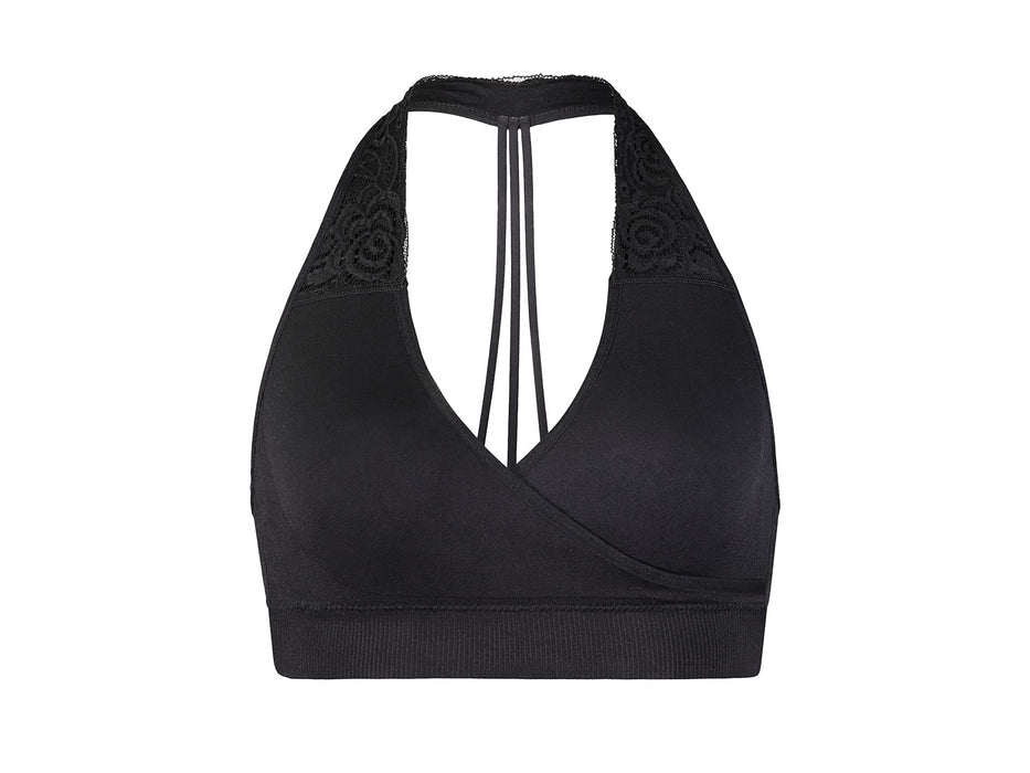 BRABAR Hug Lace T-Strap Halter Bralette Black MD (32-36 A-DDD)