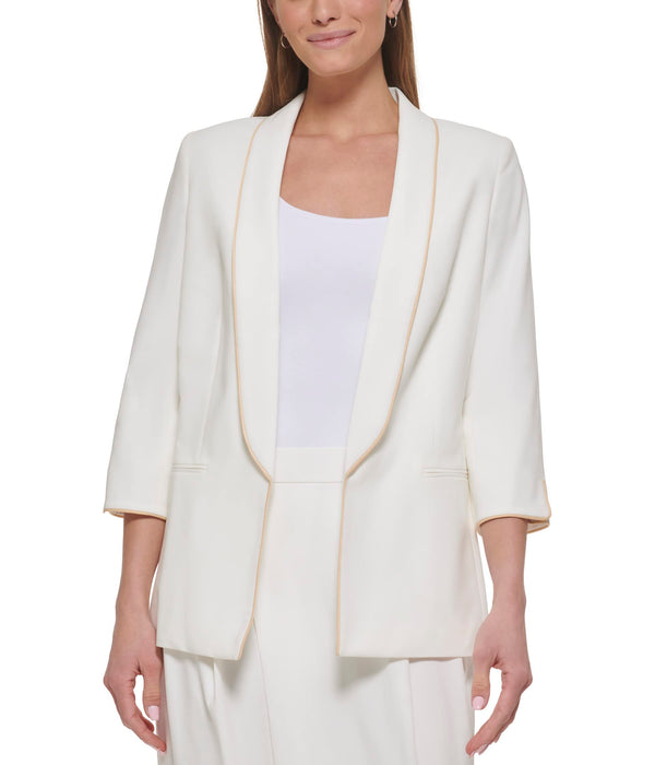 DKNY Shawl Collar Piped Open Blazer White/Sand 4