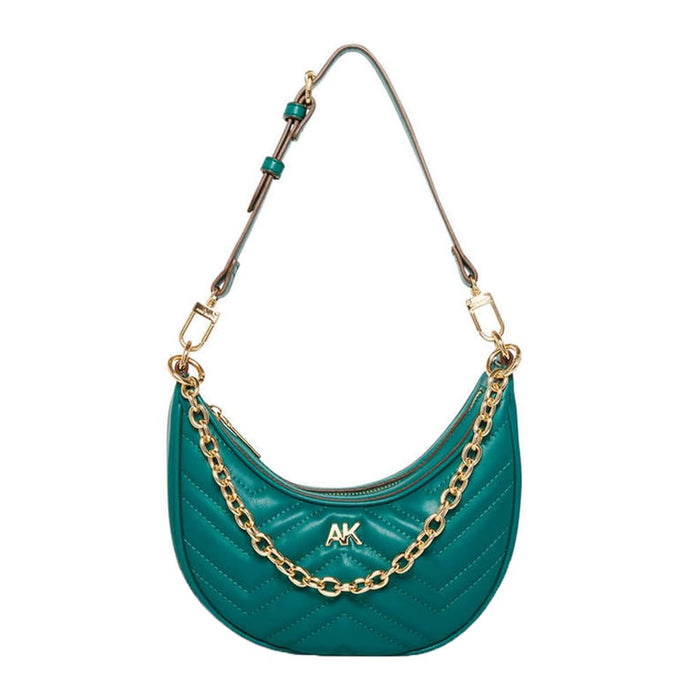 Anne Klein Quilted Cresent Shoulder Bag with Swag Chain Emerald One Size