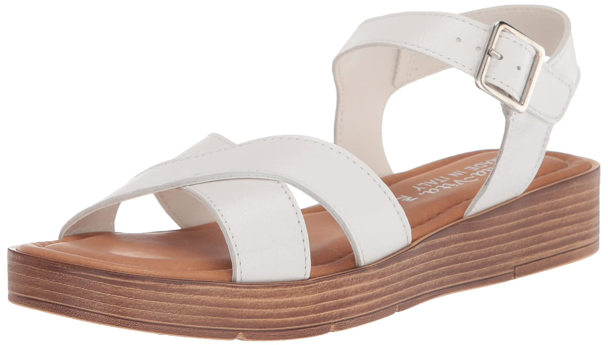 Bella Vita Women's Made in Italy Flat Sandals, White Leather, 8.5 Wide