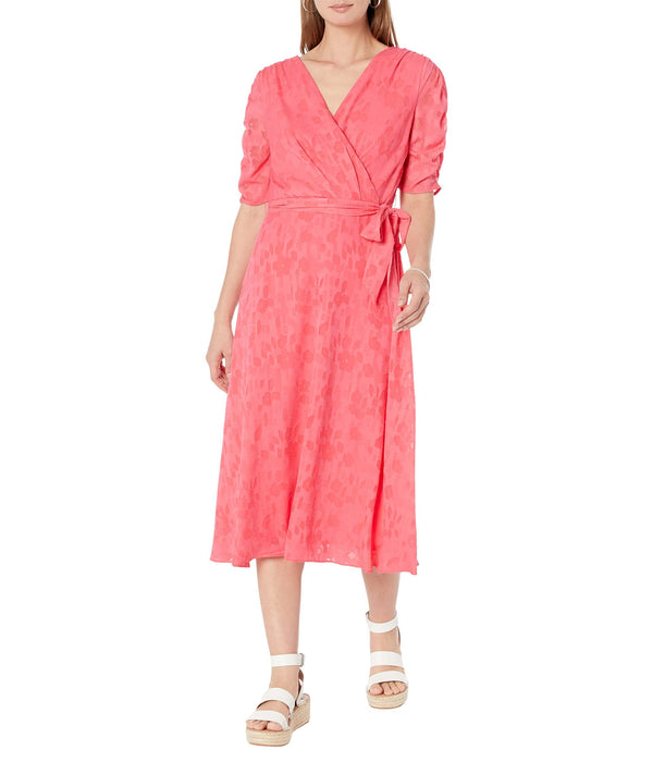 DKNY Ruched Sleeve V-Neck Faux Wrap Melon 6