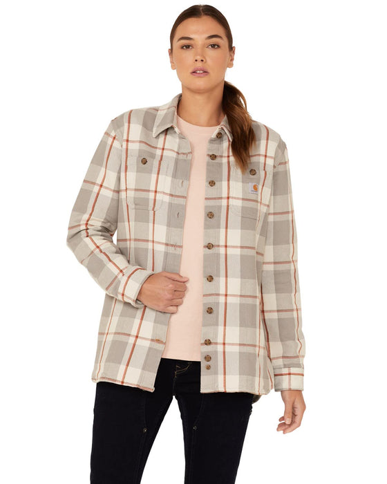 Carhartt Women's Rugged Flex Loose Fit Heavyweight Twill Flannel Long-Sleeve Plaid Shirt, Malt, Large