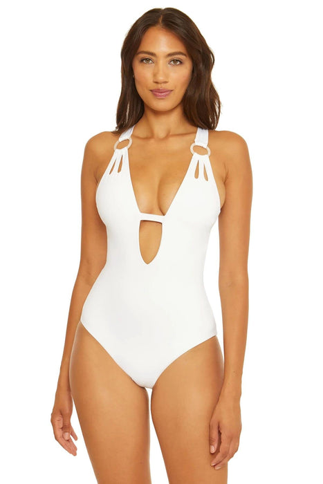 BECCA by Rebecca Virtue Color Code Skylar Plunge One-Piece White SM