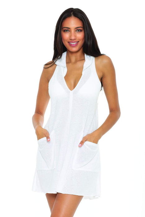 BECCA by Rebecca Virtue Beach Date Hooded T-Shirt Dress Cover-Up White XS/SM