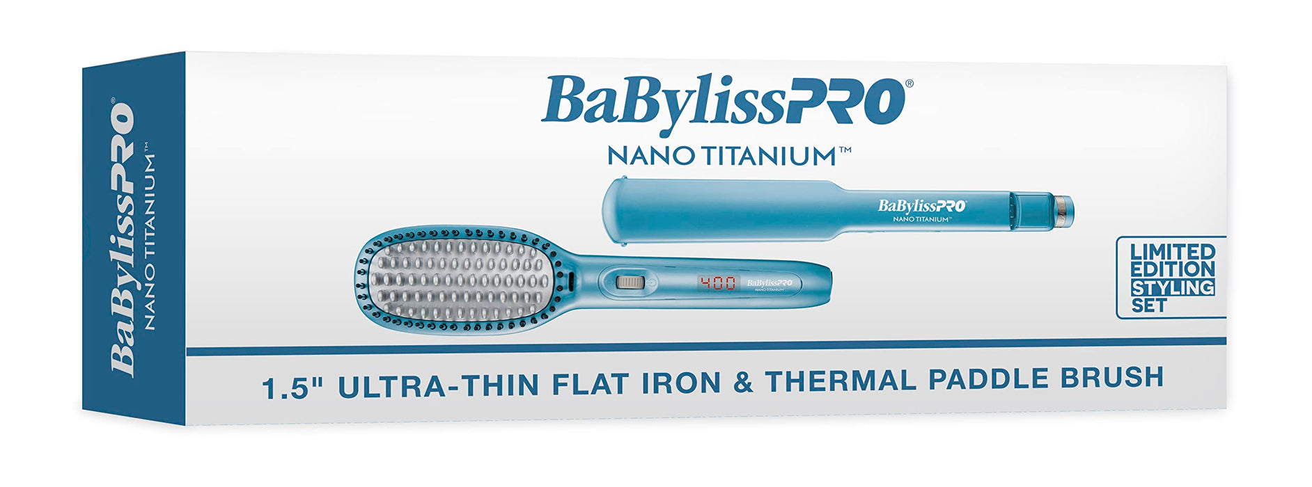 BaBylissPRO 1.5" Nano Titanium Flat Iron & Paddle Brush Set, BNTPP52UC