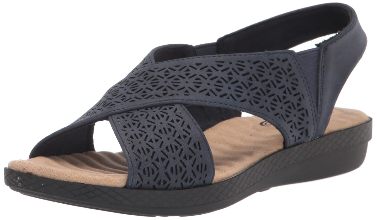 Easy Street Women's Claudia Wedge Sandal, Navy, 11 Wide