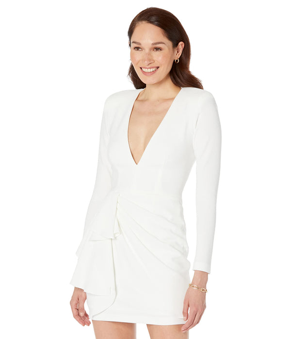 Betsy & Adam Long Sleeve Deep V-Neck Crepe Mini Dress White 0