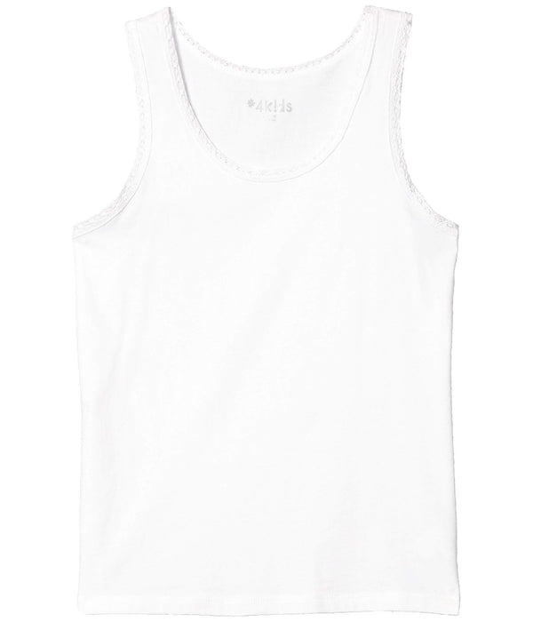 4kids Kids Girls Lace Trim Tank White XL Big Kid