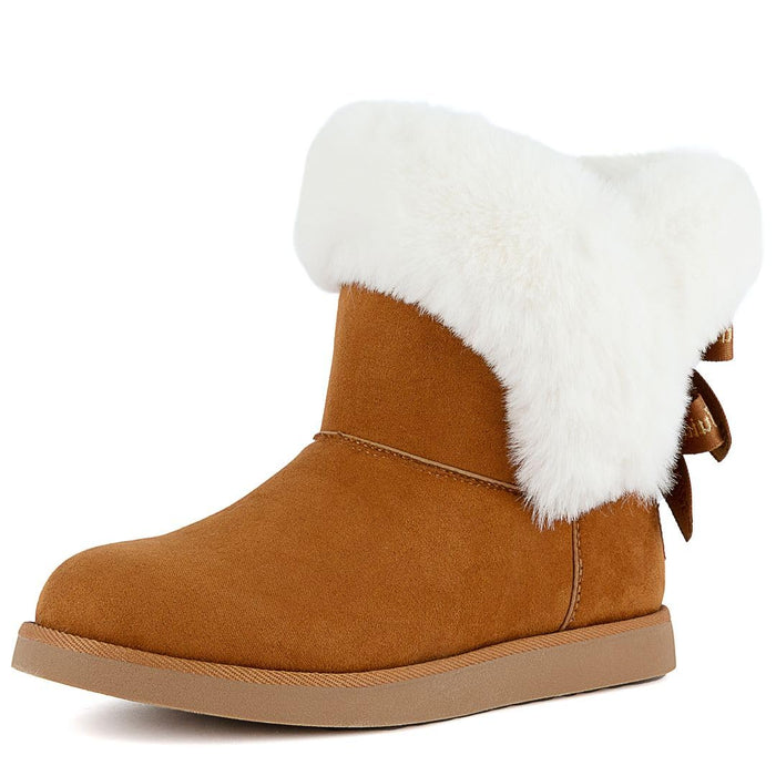 Juicy Couture Women's Slip On Winter Snow Boots Warm & Insulated Fur Lining Comfortable Fashion Booties-King-Cognac-6