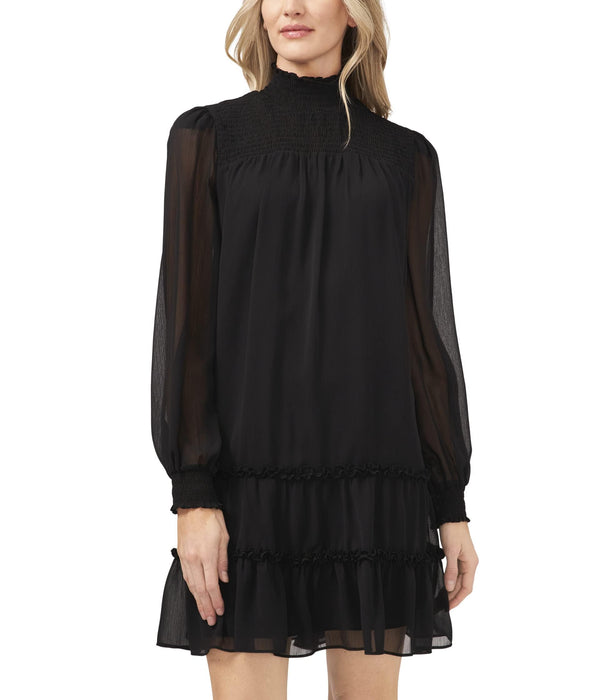 CeCe Long Sleeve Yoryu Ruffled Dress Rich Black MD