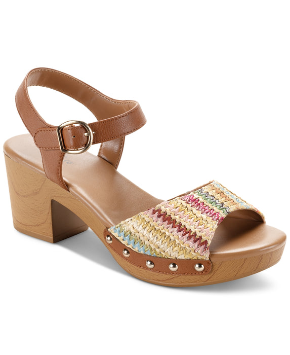 Style & Co Women's Anddreas Platform Block-Heel Sandals, Rainbow Raffia, 8.5