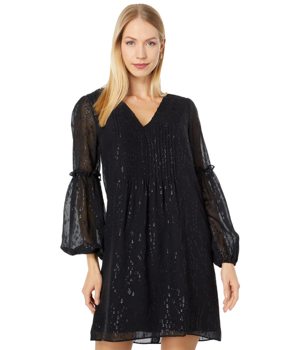 Lilly Pulitzer Cleme Long Sleeve Silk Dress Onyx Fish Clip Chiffon 0