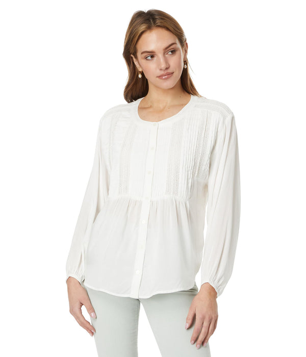Lucky Brand Womens Textured Pin Tuck Blouse Whisper White XS