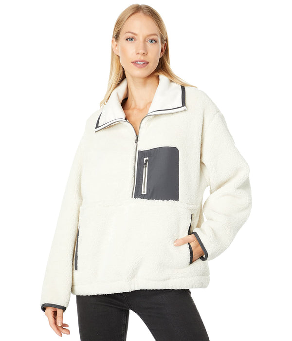 Dylan by True Grit Shearling Pocket 1/2 Zip Pullover w/Charcoal Trim Chalk LG