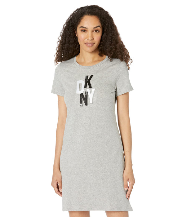 DKNY Short Sleeve Tee Dress Grey/Black MD