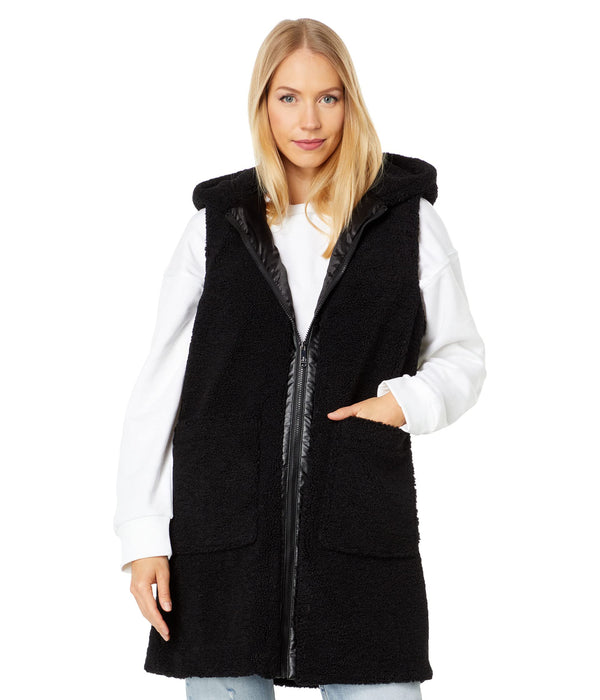 Sam Edelman Compact Curly Hooded Vest Black SM (US 4-6)