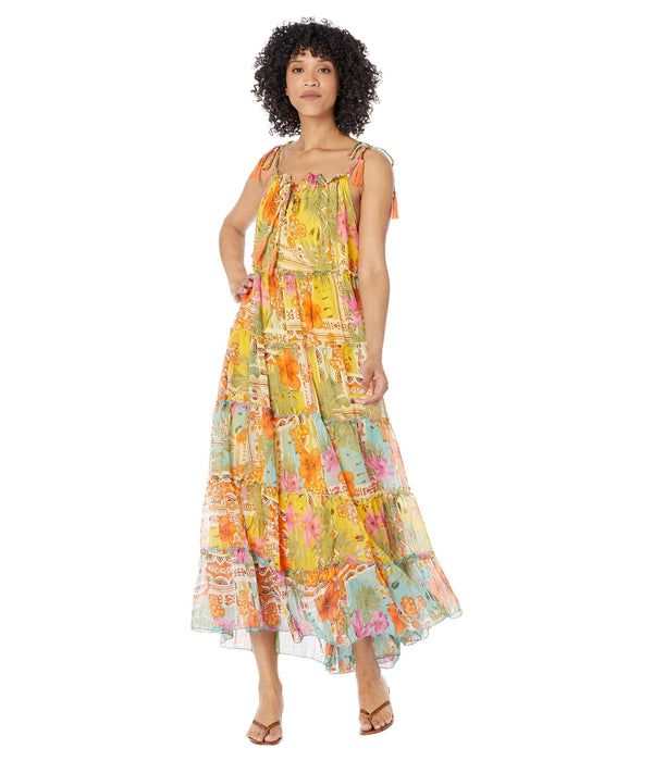 America & Beyond Boho Blissful Tiered Maxi Dress Yellow SM