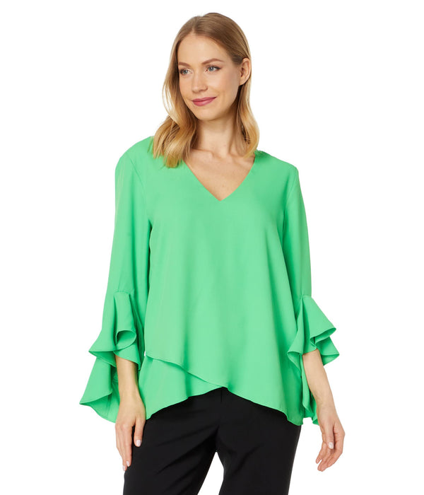 Vince Camuto Flutter Sleeve V-Neck Tunic Vibrant Green XS